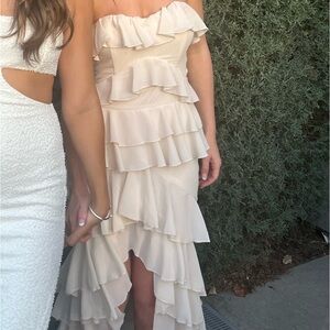 Cream/White Ruffle Maxi Dress